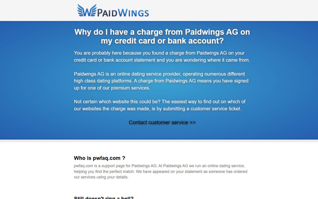 Paidwings AG Webseite