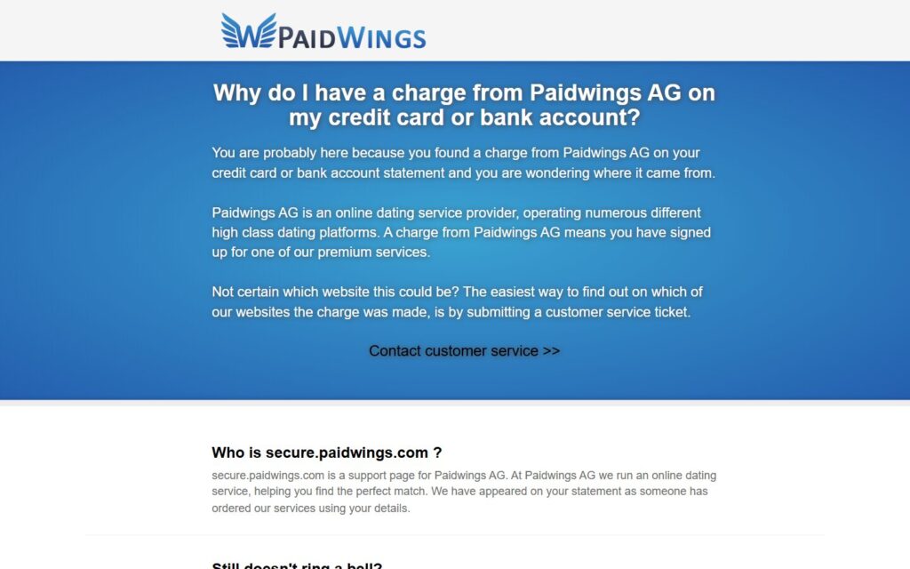 Paidwings AG company support page